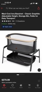 Maxi-Cosi Iora Bassinet Gray Mesh Adjustable Height Storage Basket Mattress