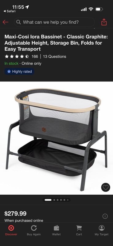 Maxi-Cosi Iora Bassinet Gray Mesh Adjustable Height Storage Basket Mattress