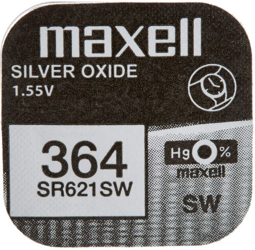 10x Maxell 364 Uhrenzelle Silber Oxid Knopfzelle SR 621 SW V364 18mAh 1 er BL - Bild 1 von 1