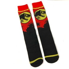 new JURASSIC PARK SOCKS red yellow black palm tree 90s movie MEN ADULT CREW OSFM