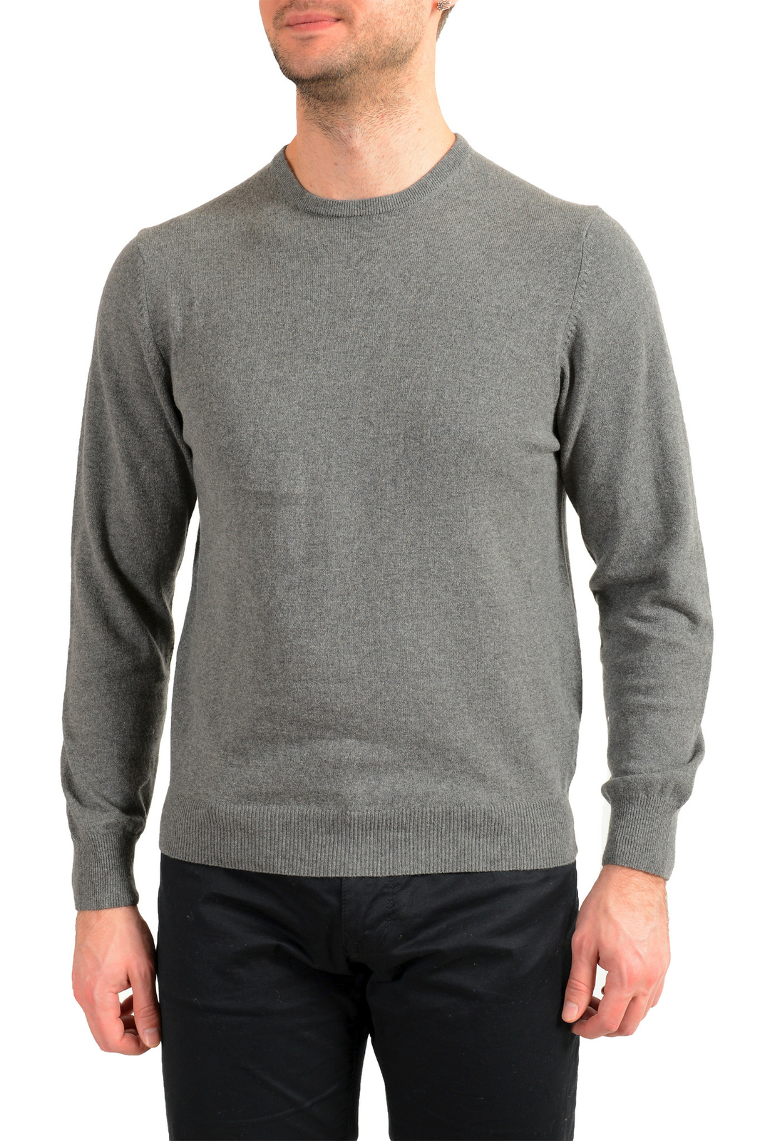 Мужской свитер-пуловер Pierre Balmain из серой шерсти и кашемира с круглым вырезом горловины