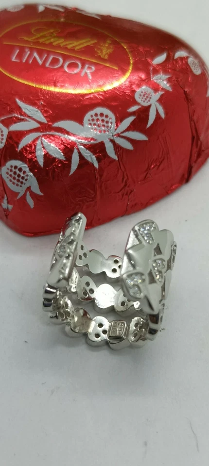 ORECCHINO EARCUFF CUORI ARGENTO RODIATO ZIRCONI BIANCHI LARGO MM 12 - Immagine 3 di 4