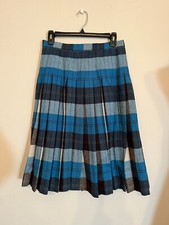 Vintage Plaid Pleated Wool Skirt - Shades of Blue, etc.  size M