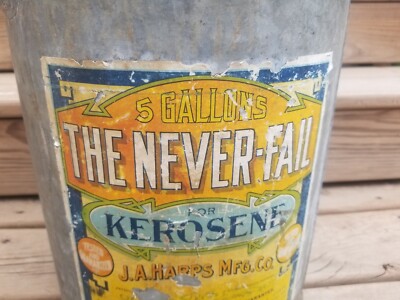 Large Antique Vintage 1893 THE NEVER-FAIL KEROSENE 5 Gallon Metal