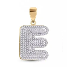 0.60 Cttw Round Diamond Initial E Letter Mens Charm Pendant 10k Yellow Gold