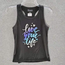 Champion Women Active Top L Black Live Your Life Hearts Tank Racerback Pullover