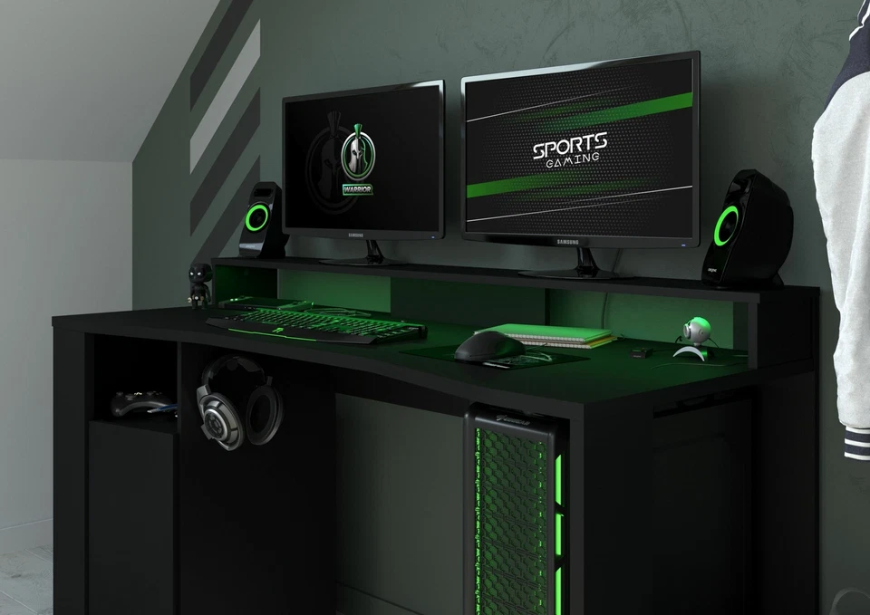 Gamertisch Parisot mit Regal Schreibtisch PC-Tisch LED-Beleuchtung Farbwechsel - Bild 3 von 4