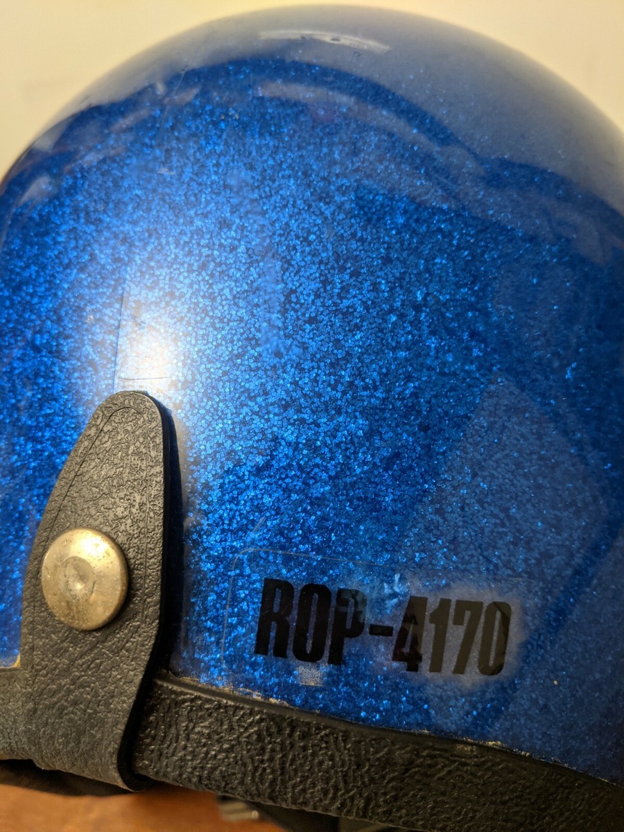 Vintage 1978 Blue Flake Glitter Motorcycle Helmet Large ROP-4170