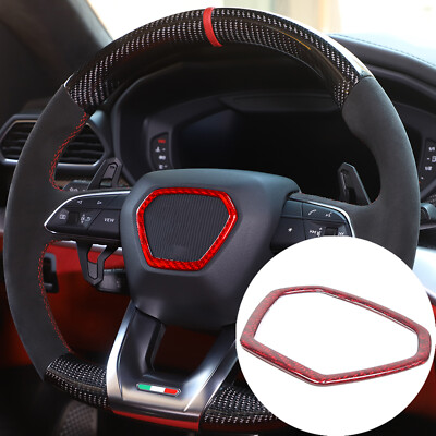 Red Carbon Fiber Steering Wheel Logo Frame Cover For Lamborghini Urus 2018-2021