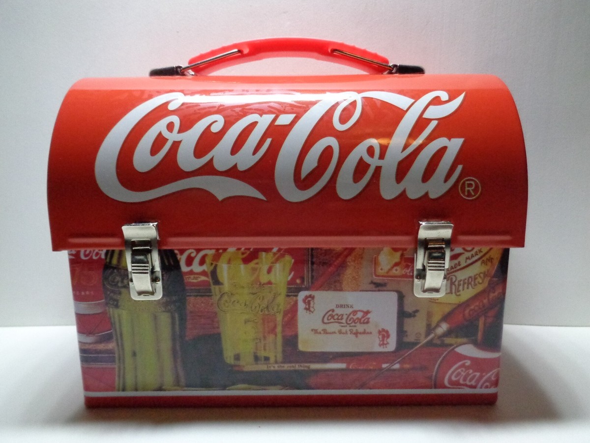 Coca Cola Mini Handled Lunchbox Metal Tin Lunch Pail Box vintage