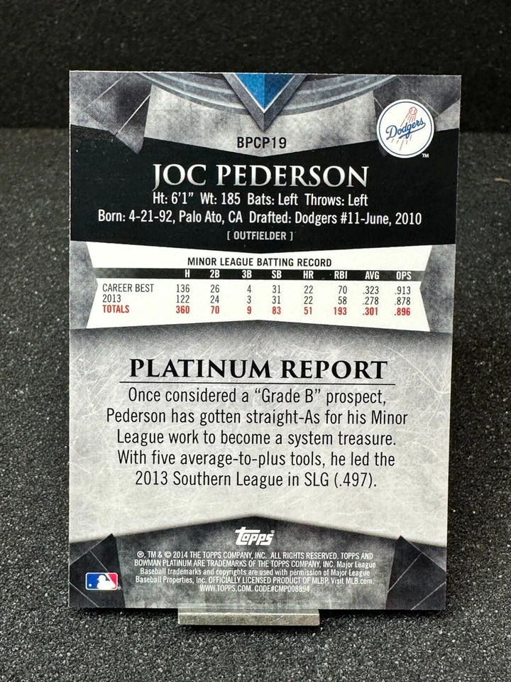 2014 Bowman Platinum Prospect  JOC PEDERSON  #BPCP19  Chrome X-Fractor - Image 2 of 2