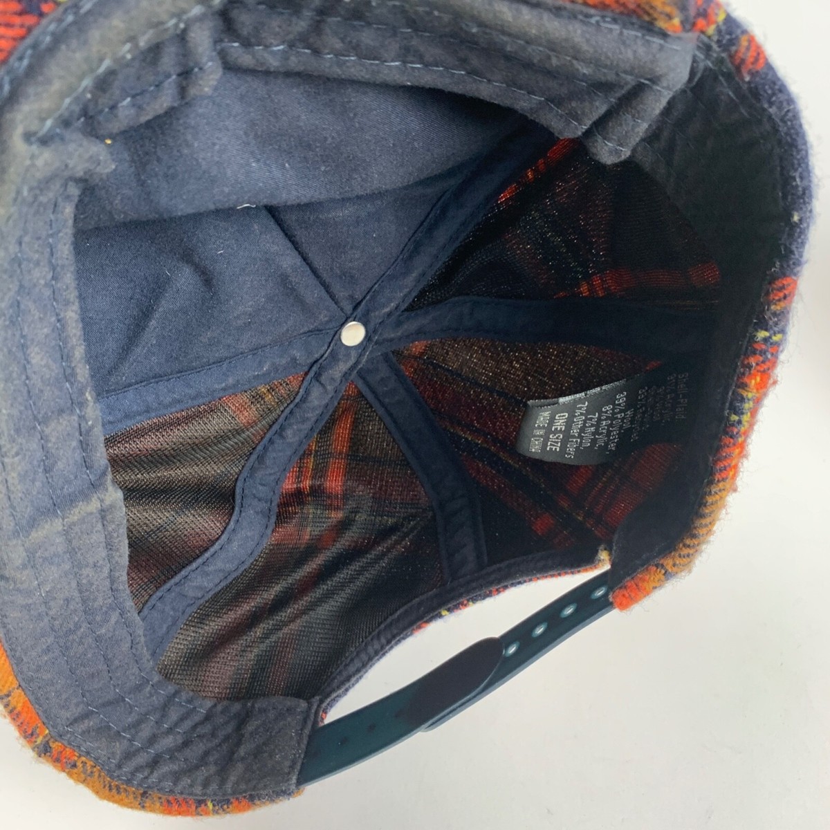 Plaid Orange Navy & Yellow Block Pattern Wool Baseball Hat Plaid Orange Navy & Yellow Block Pattern Wool Baseball Hat