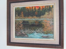 Vintage original Oil Board Landscape Signed J. Kerr Beavers Pond  Expressionism