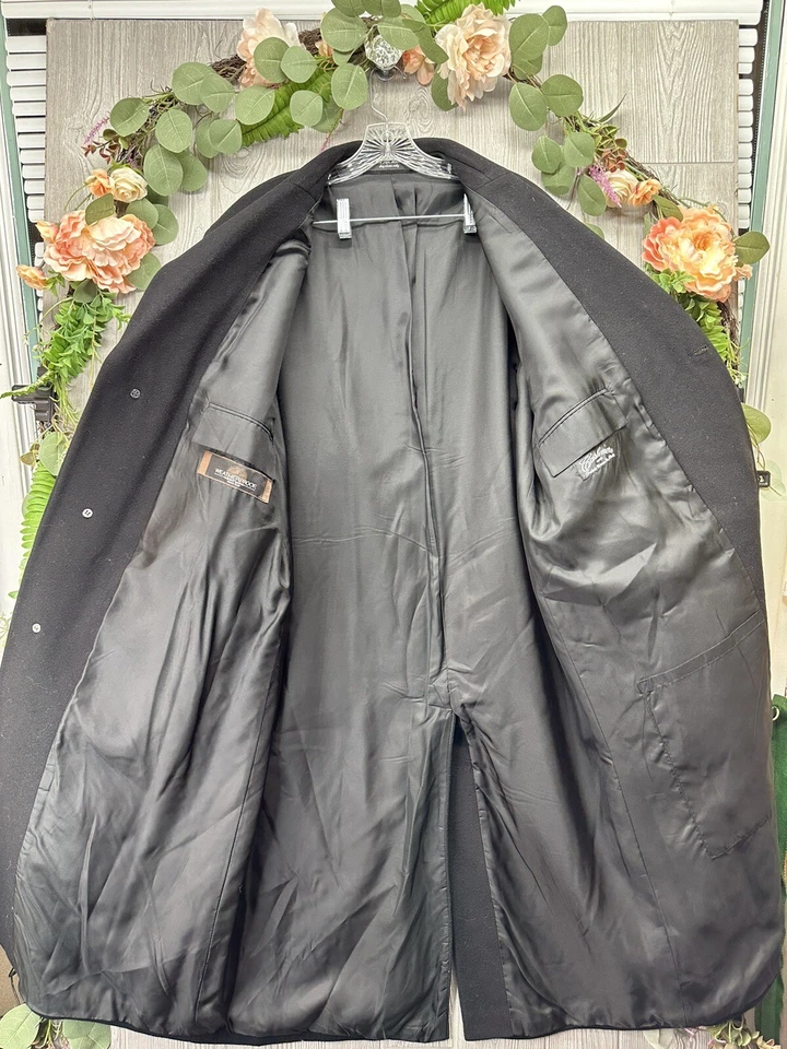 Gabardina resistente a la intemperie larga de cachemir para hombre negra tela italiana vintage talla R44 Foto 2 de 4