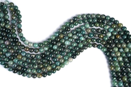 Natural Moss Agate Gemstone Round Smooth Beads String Ready For Jewelry 15.5" - Picture 5 of 6