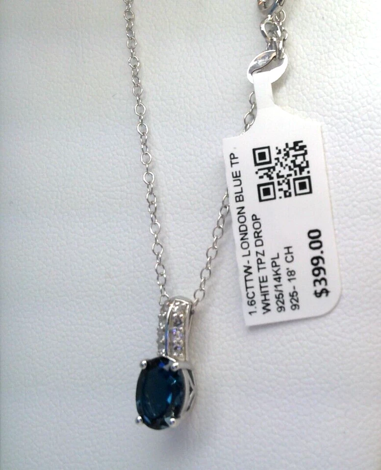 $399 COLGANTE DE PLATA DE LEY 925 TOPACIO AZUL LONDRES NATURAL REAL Y TOPACIO BLANCO Foto 4 de 4