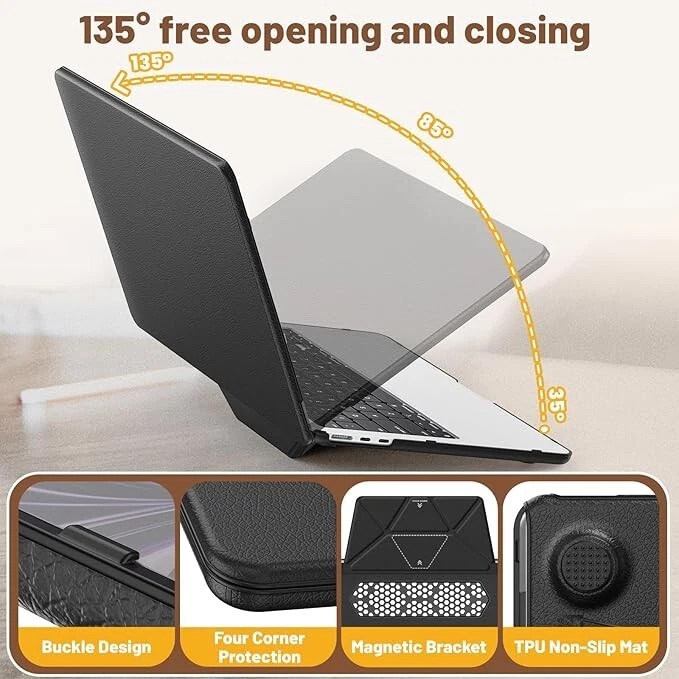 Funda de cuero PU MacBook Air 13,6 pulgadas 2022 2024 con soporte magnético, refrigeración Foto 3 de 4