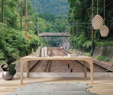 3D Railway Trees Landscape Wallpaper Wall Mur...