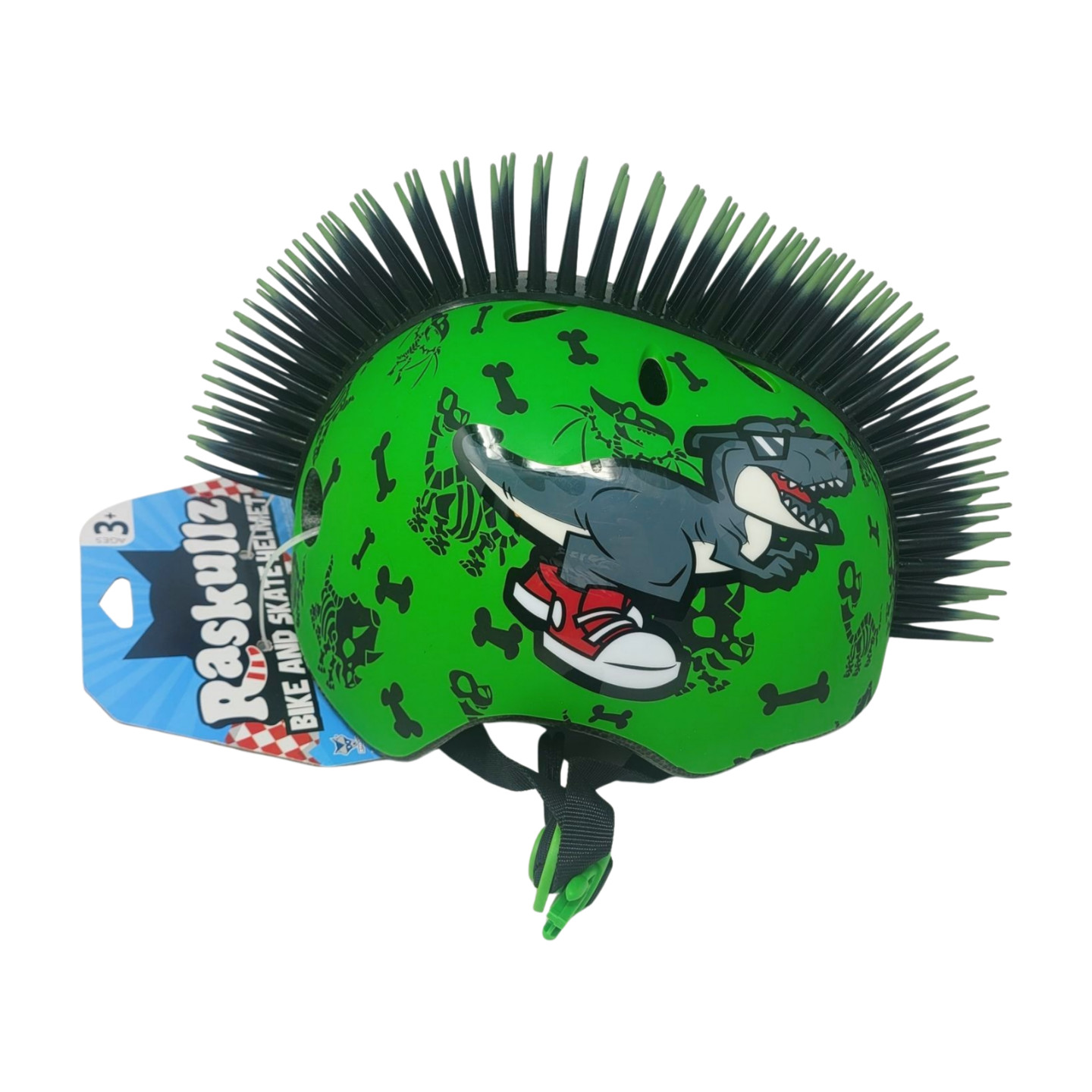 Raskullz Radasaurus Dinosaur Mohawk Bike & Skate Helmet- Ages 3+ Green Brand NEW