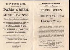 Insecticide Potato Bug Cotton Worm Paris Green Devoe Insert & c1881 Cover Z30