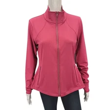 Isabella Active Wear Ruffle Back Peplum Zip Jacket Medium Size Pink with Pockets