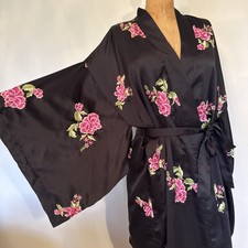Vintage 2003 Victoria Secret Satin Kimono Robe Embroidered Roses Boho Y2K O/S