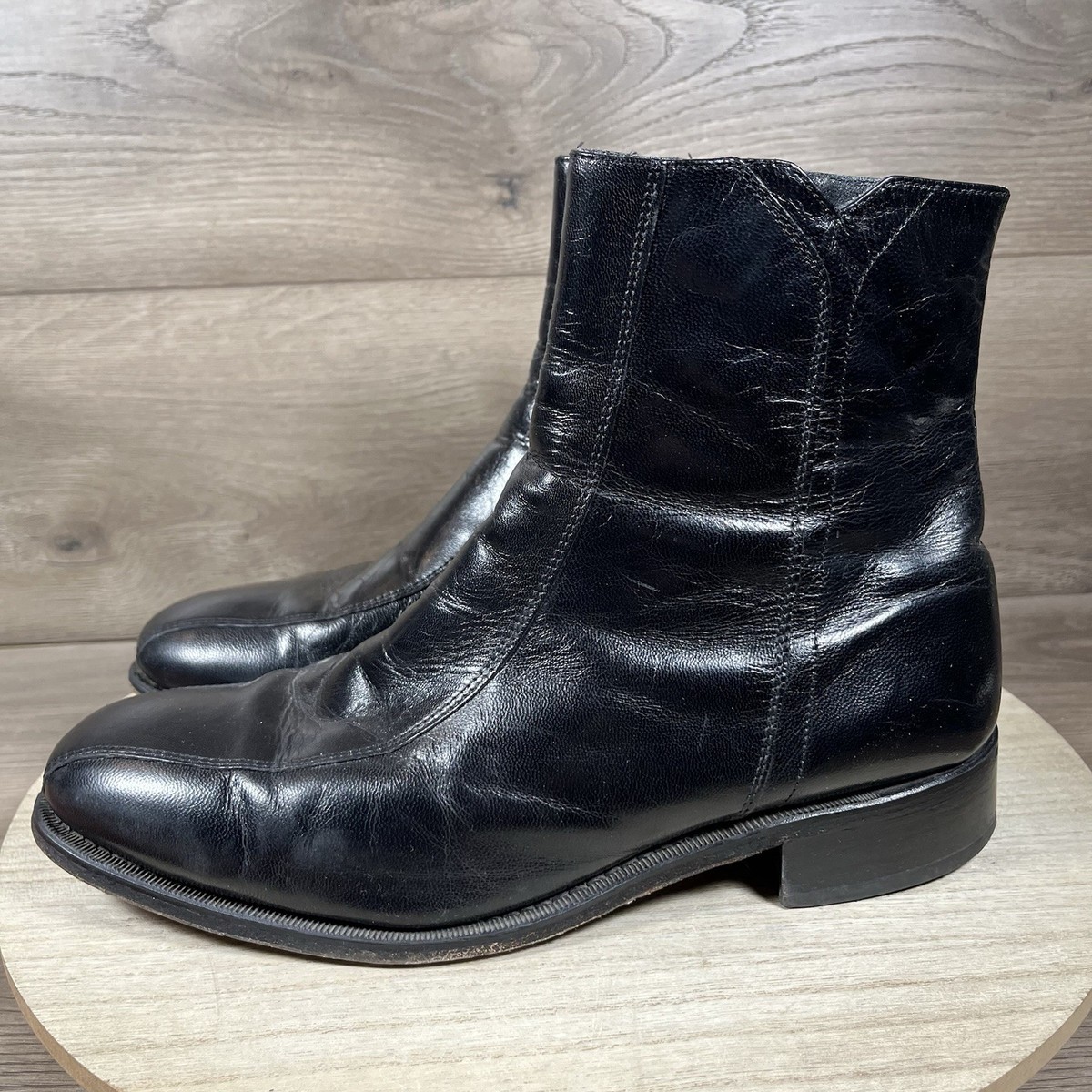 Florsheim Duke Side Zip Black Leather Boots 11087 Beatles Mens