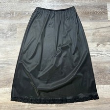 Vintage Warner  s Black Nylon Half Slip with Lace Hem  Size M Length Made in USA