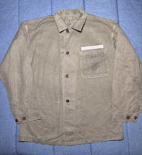 Vintage 1940s 50s USMC P41 Named HBT Herringbone Twill Field Jacket Size 40 #4
