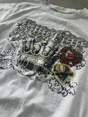 Y2K Cropped Fit Affliction Like Crown Shirt, Embroidered