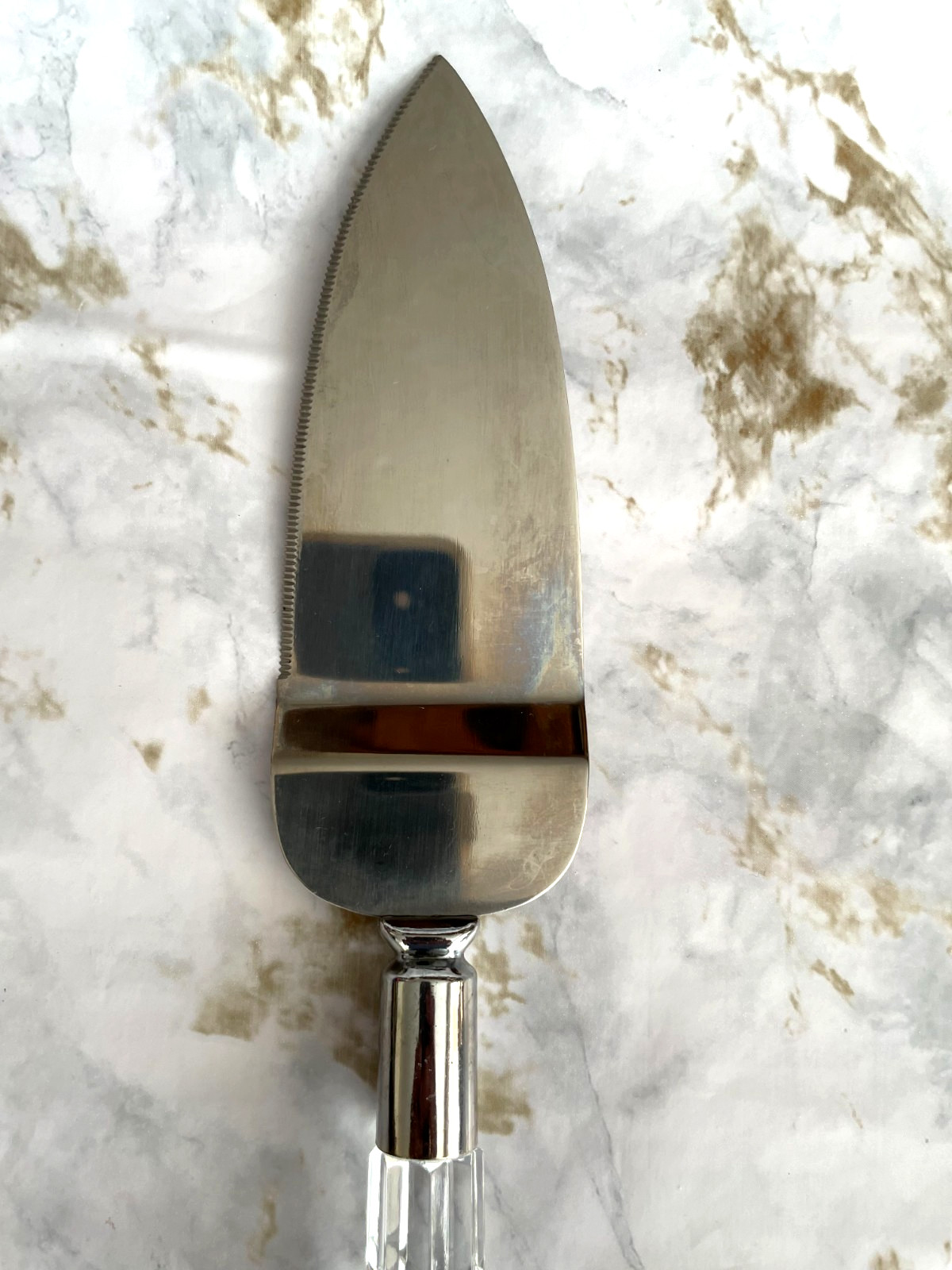 Pie Cake Server Clear  Lucite Handle Stainless Steel Serrated one side  11" L