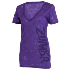 Zumba Fame Burnout V-Neck  Tee - Amethyst Purple ~ XXL ~ New! Free Ship!