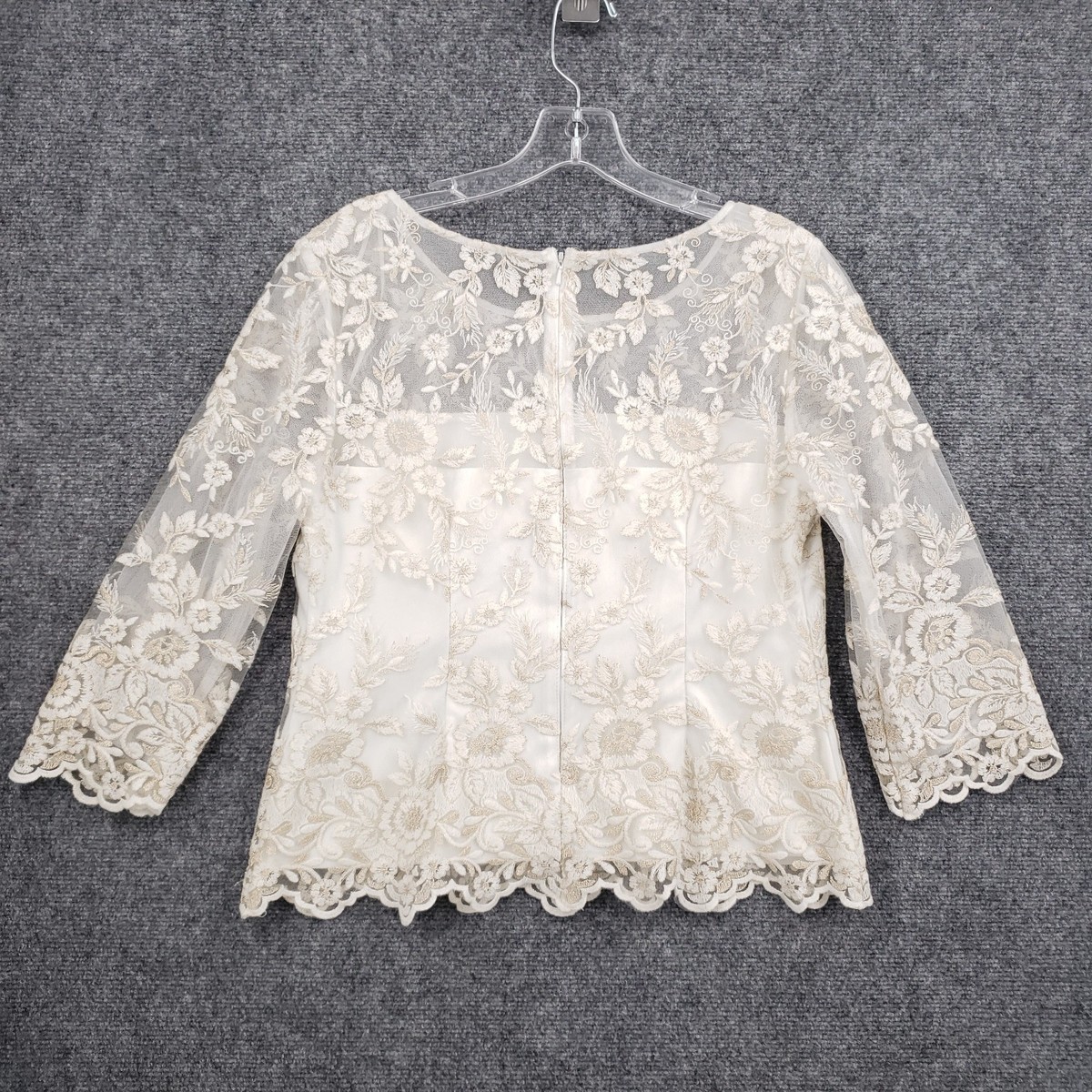 Alex Evenings Blouse Womens MP Medium Petite White 3/4 Sleeve Lace