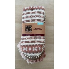 Muk Luks Womens Slipper Socks Brown Pink Geometric Knit Slip Resistant S/M 5-7