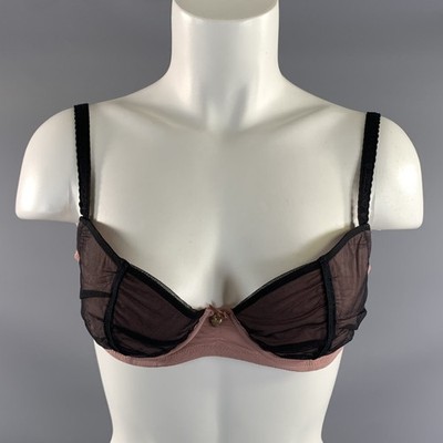 MOSCHINO Size L Pink Black Nylon Blend Mesh Bralette Lingerie