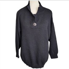NWT 80s Vintage NuNu Sport Black Chunky Knit Collared Preppy Polo Sweater Sz38