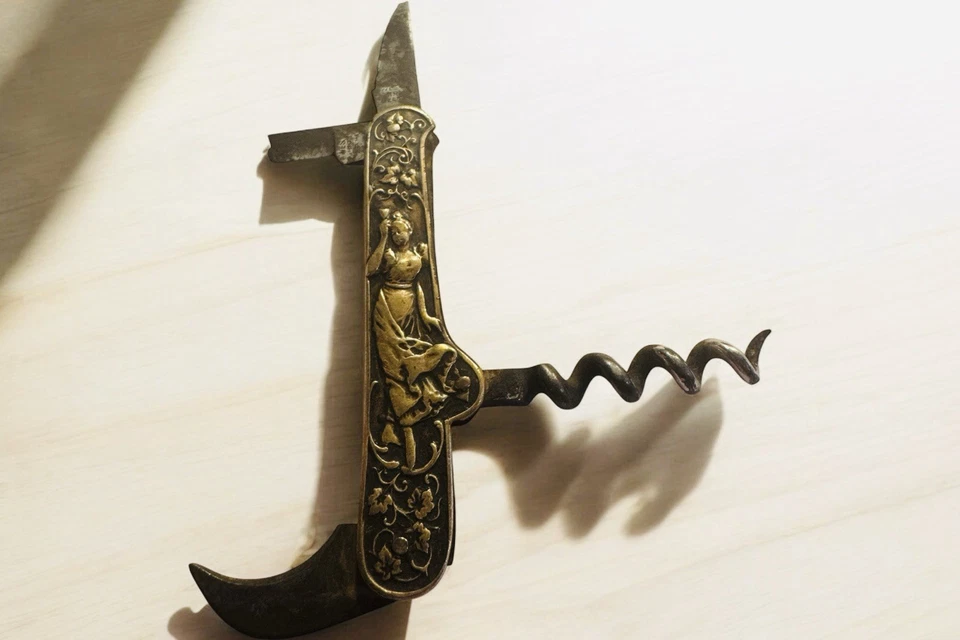 WESTER BROS GERMANY ART NOUVEAU POCKET KNIFE WINE BOTTLE CORKSCREW BRASS READ! - Image 3 of 4