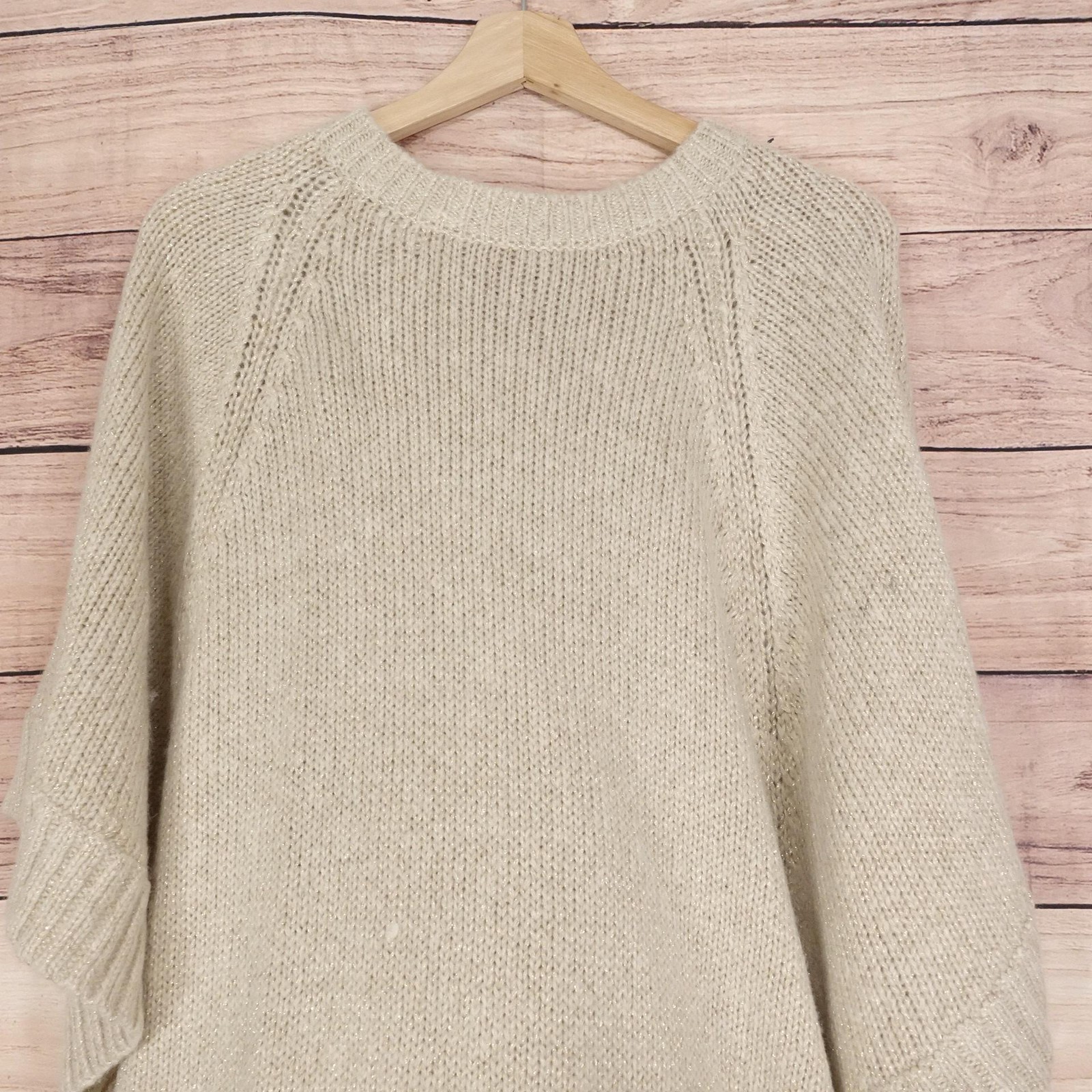 New! Michael Kors Poncho Sweater Womens Medium Cream Fur Collar Knit thumbnail 2