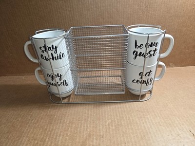 Mugs, Stackable  & Coffee Pod Wire Storage Rack Combo Boston Warehouse - X4 Mugs