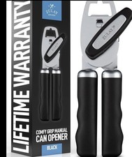Zulay Kitchen Heavy Duty Stainless Steel Can Opener Manual Comfy Grip, Black 