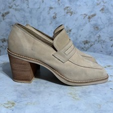 VTG Amazonas 38 Womens Size 7.5 Shoes Beige Brown Nubuck Comfort Square Toe Heel