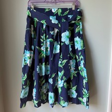 Talbots 100 Cotton Blue Green Floral Print Skirt Sash Belt Size 10P Petite