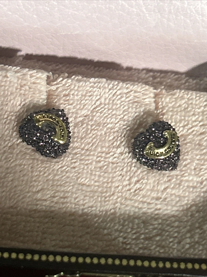  Vintage Juicy Couture Small Crystal Gold Heart Stud Earrings - Image 2 of 4