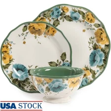 12pc Ceramic Dinnerware Set Scalloped Edges Floral Design Dishwasher Safe New
