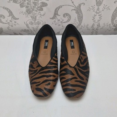 Flache Damen-Ballerinas Leopardenmuster Ponyhaar Leder Größe UK 6,5 im Trend von M&S