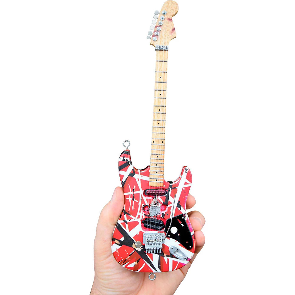 Миниатюрная копия гитары Unique Engineering EVH Frankenstein (красно-белая)