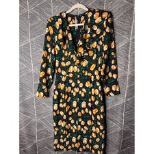 Vintage HANNEZO PARIS Black  Floral Print Ruffle Dress