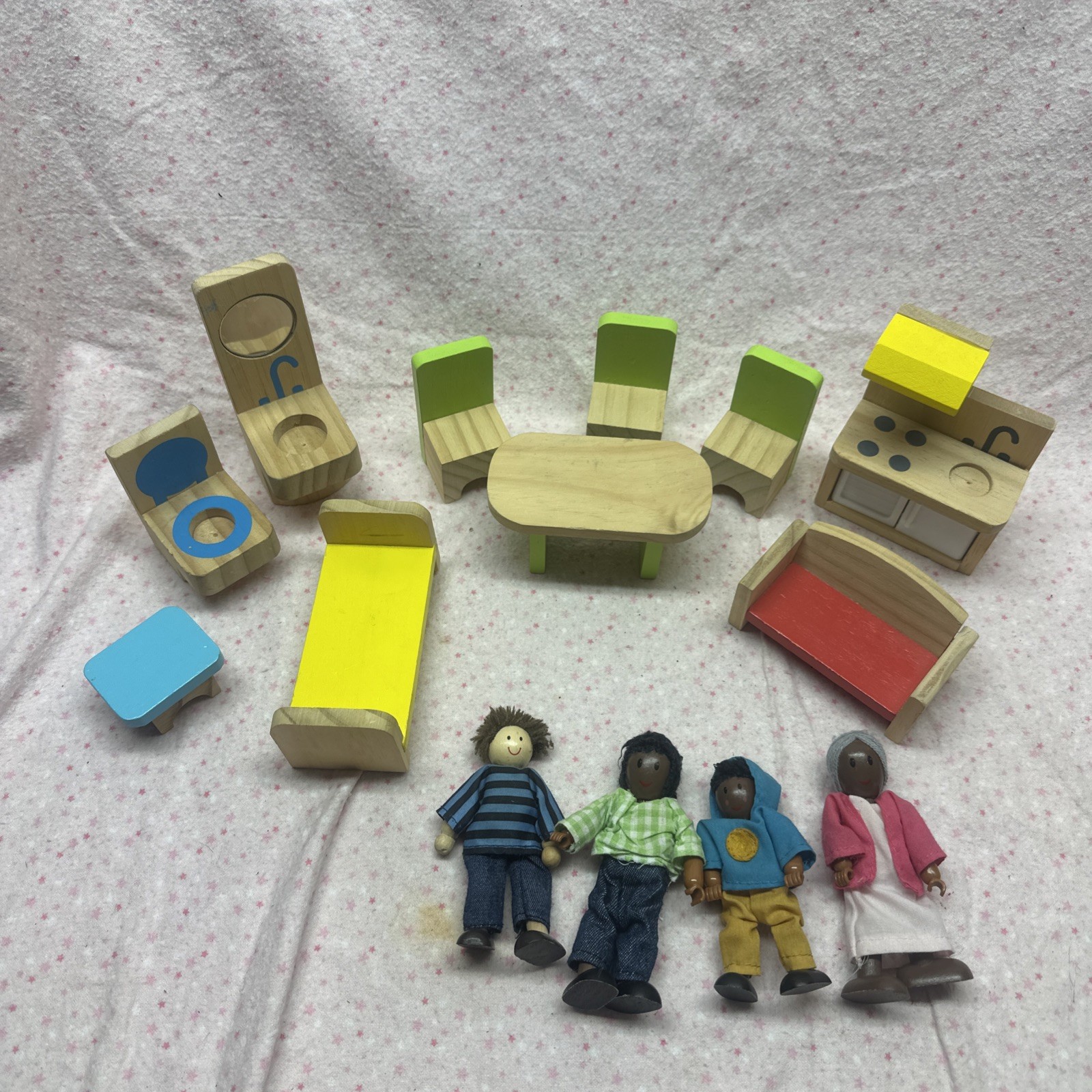 Hape Wooden Dollhouse Furniture Lot of 14 Bath Bed Kitchen D
