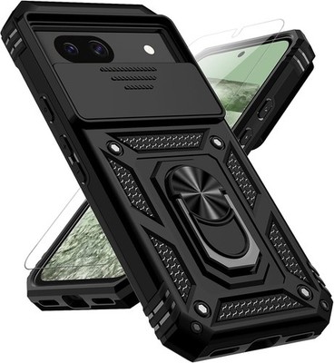 Google Pixel 8A Case with Slide Camera Cover HD Screen Protector, Black