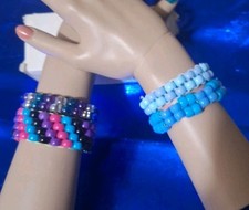 4 Kandi Cuff Pony Bead Bracelets 4 Rows,  Unique Styles Kids, Youth, As A Gift